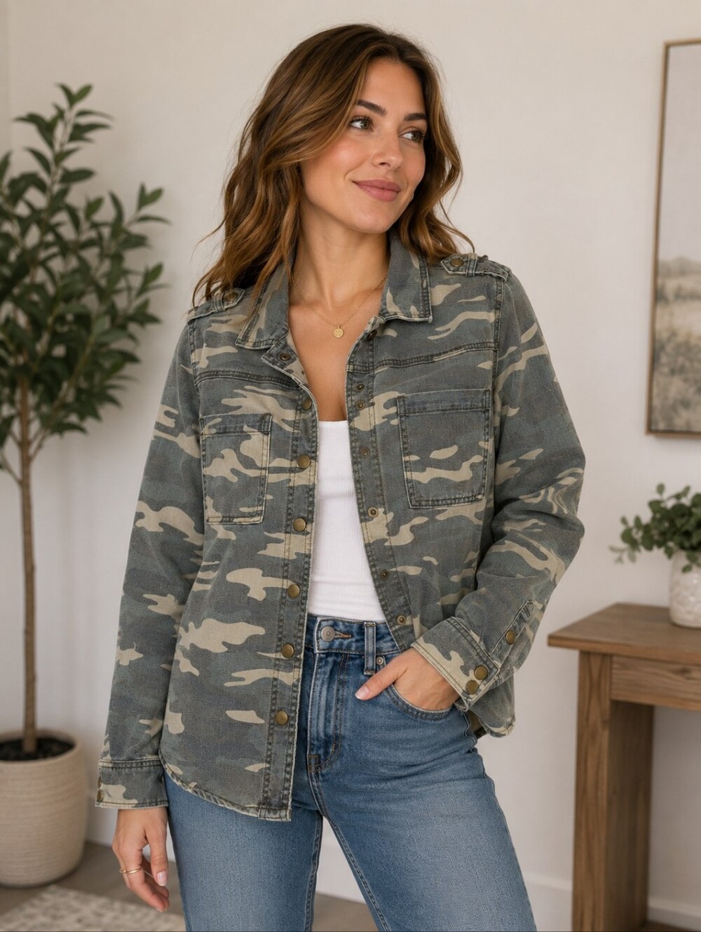 Forever 21 Camo Utility Jacket in Olive and Tan